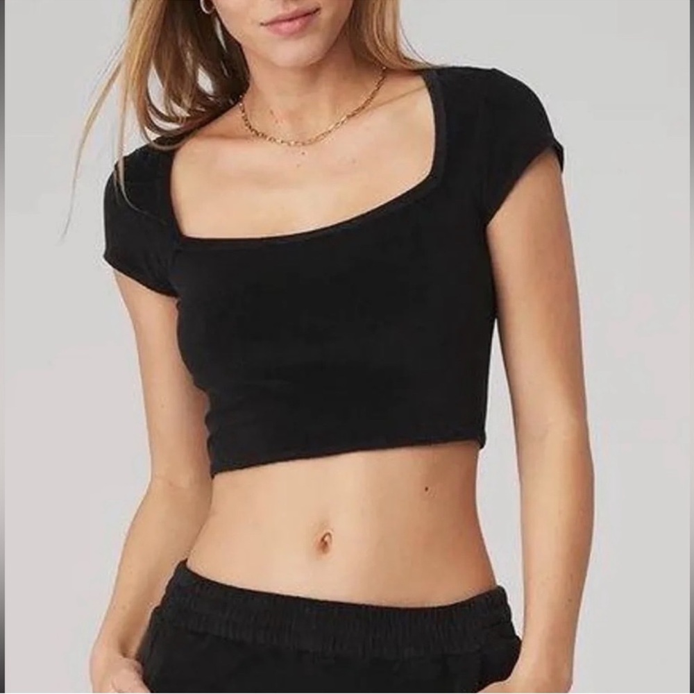 ALO terry cloth crop top (LIKE NEW) cap sleeve size small